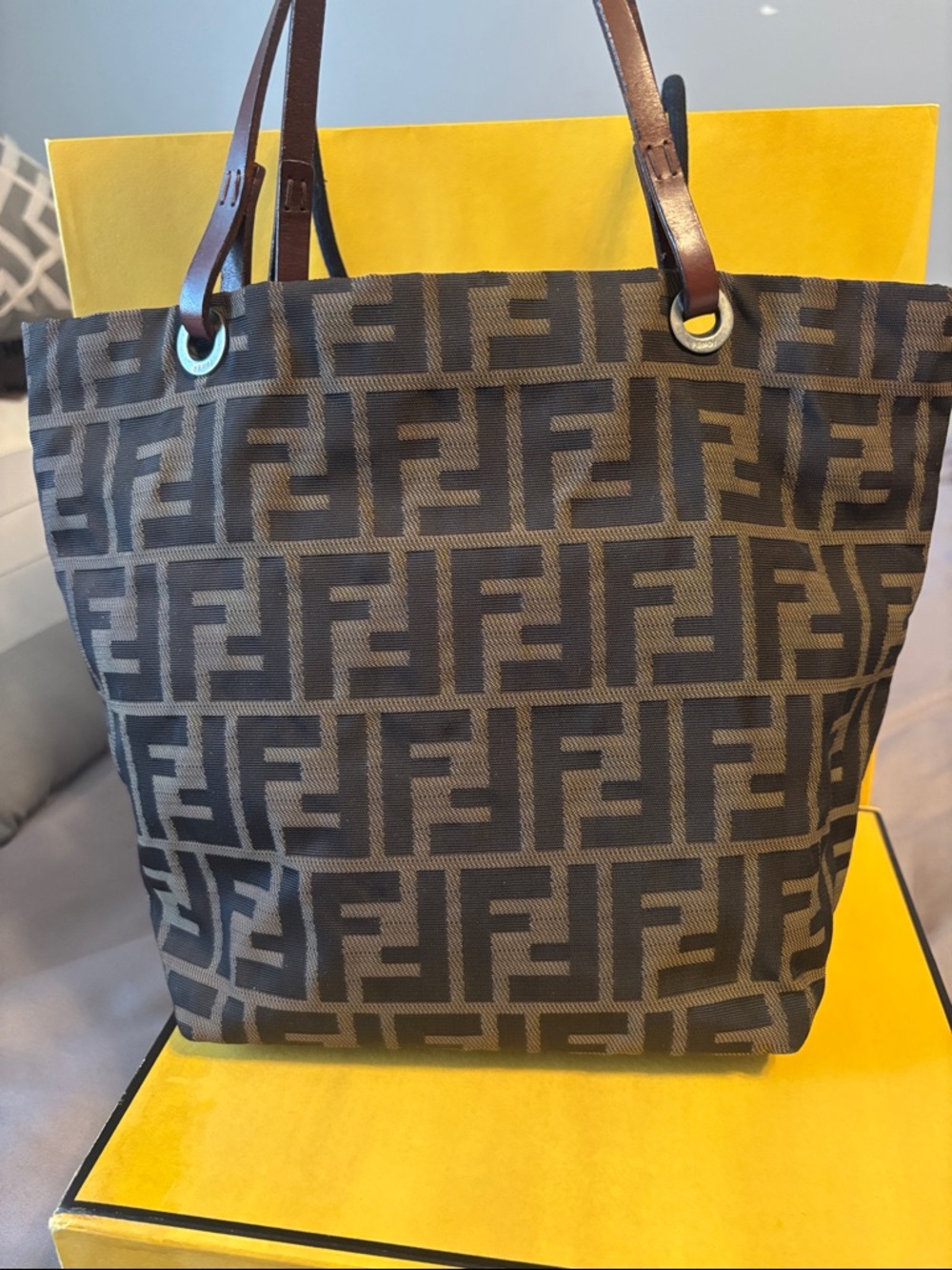 Fendi Brown Zucca Monogram Canvas Mini Tote with Leather Handles - Picture 4 of 16